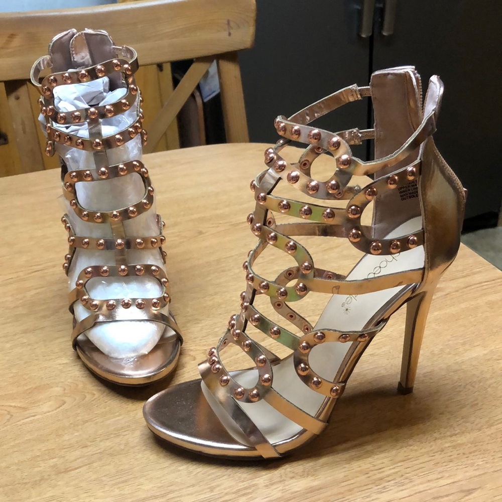 Rose gold metallic studded heels